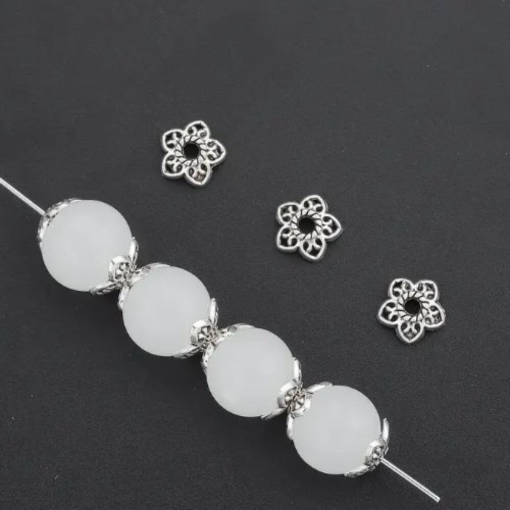 Alloy Flower Bead Caps, 5-Leaf Floral Design, Zinc Alloy  20 Pieces